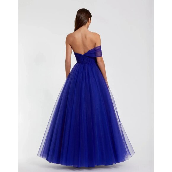 Mac Duggal One-Shoulder Royal Blue Gown Size 14 Tulle & Satin Layers Formal Even - Picture 2 of 7